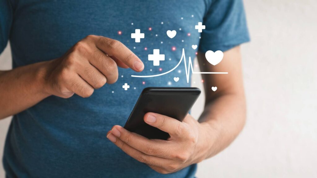 Person studying healthcare marketing statistics on a mobile device.