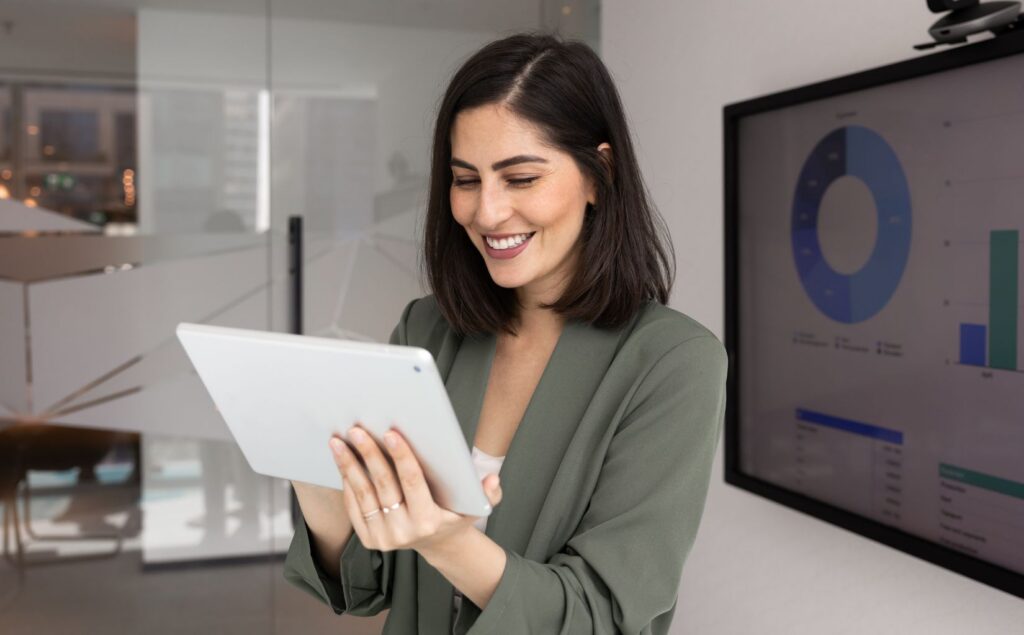 Woman checking drug rehab leads on a mobile device.