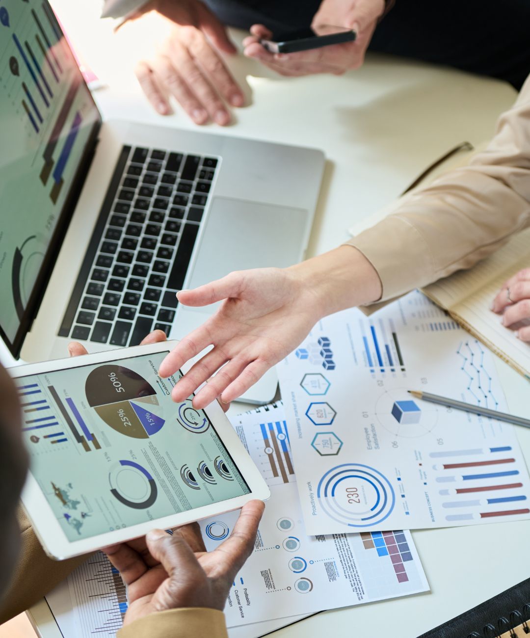 Colleagues reviewing mental health marketing plans.