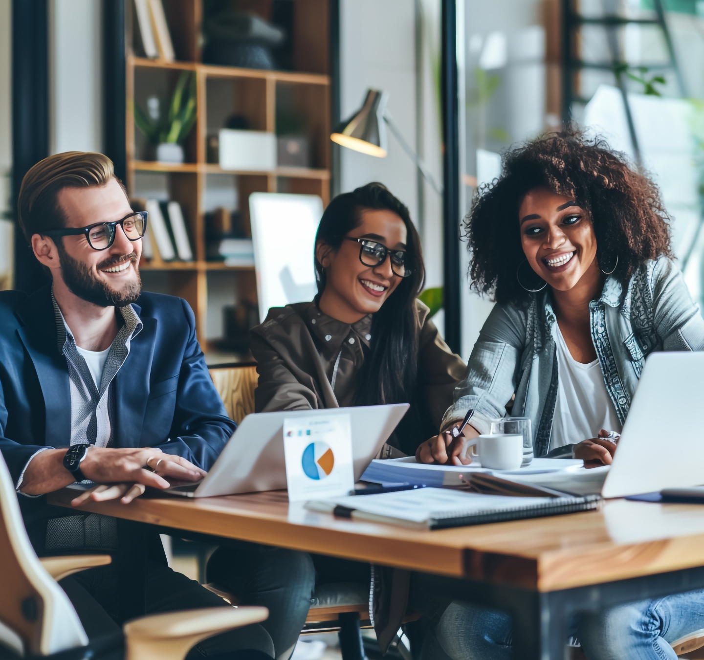 A marketing team works together on a search engine optimization strategy plan.