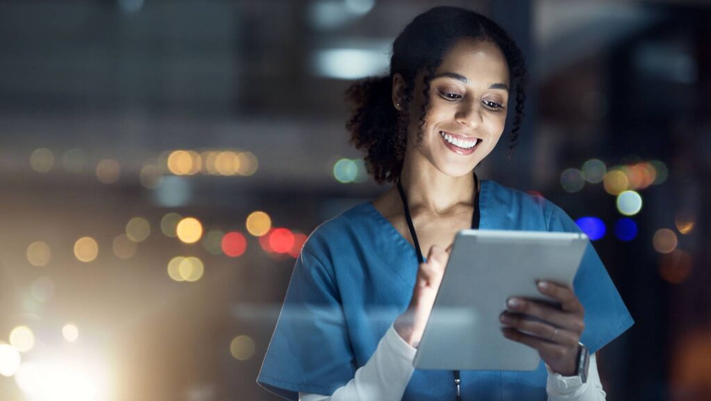 A professional benefiting from healthcare marketing success.