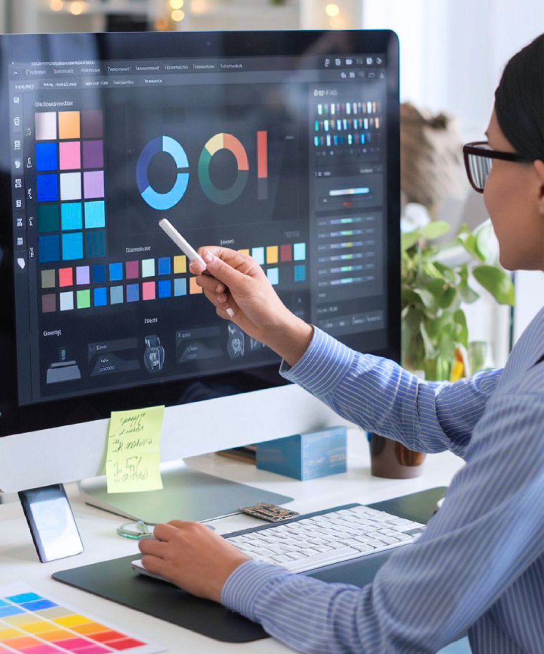 A team member works on backend web dev by designing a primary color palette.